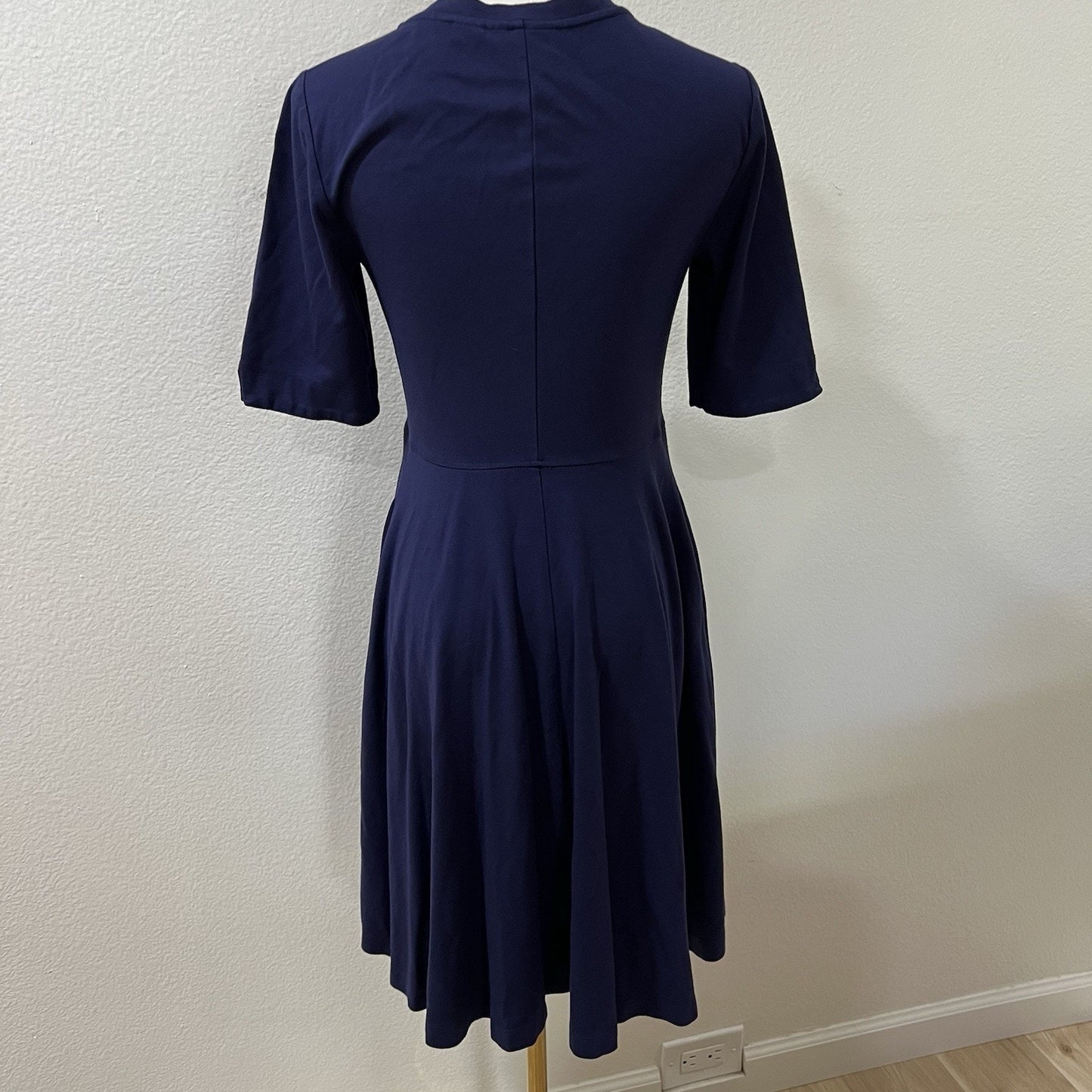 Anthropologie Maeve Dress XS Renaissance Lace Up Coquette Jersey Fit Flare Navy