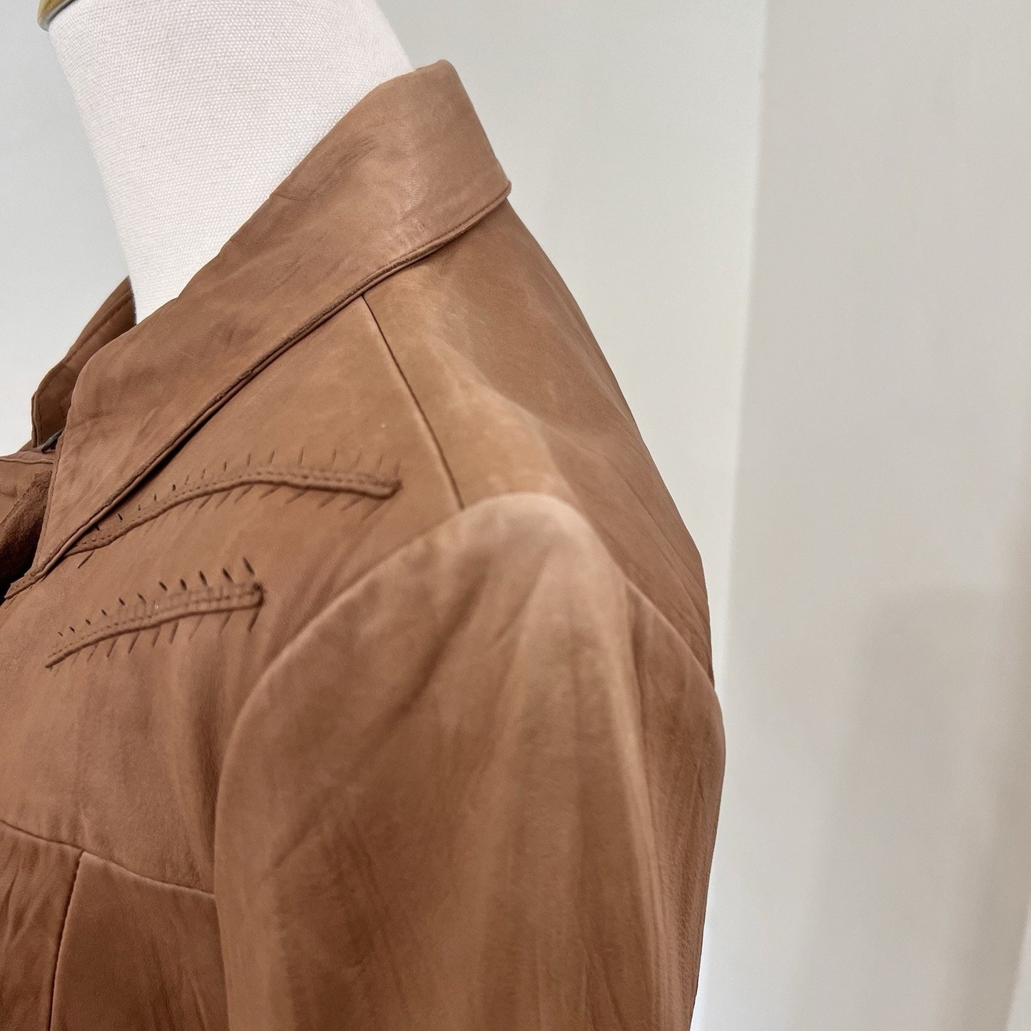 Vintage Cache Lambs Leather Jacket (M) Ruffle Feminine Western Romantic Brown