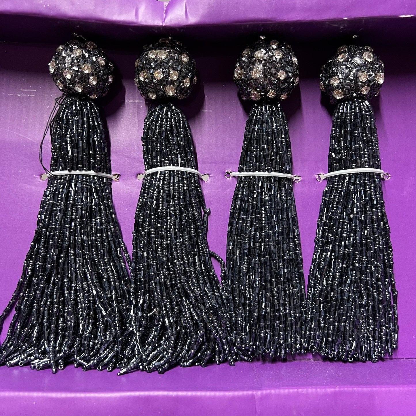 Christian Siriano Christmas Ornaments Beaded Tassel Designer Black Glass