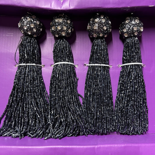 Christian Siriano Christmas Ornaments Beaded Tassel Designer Black Glass