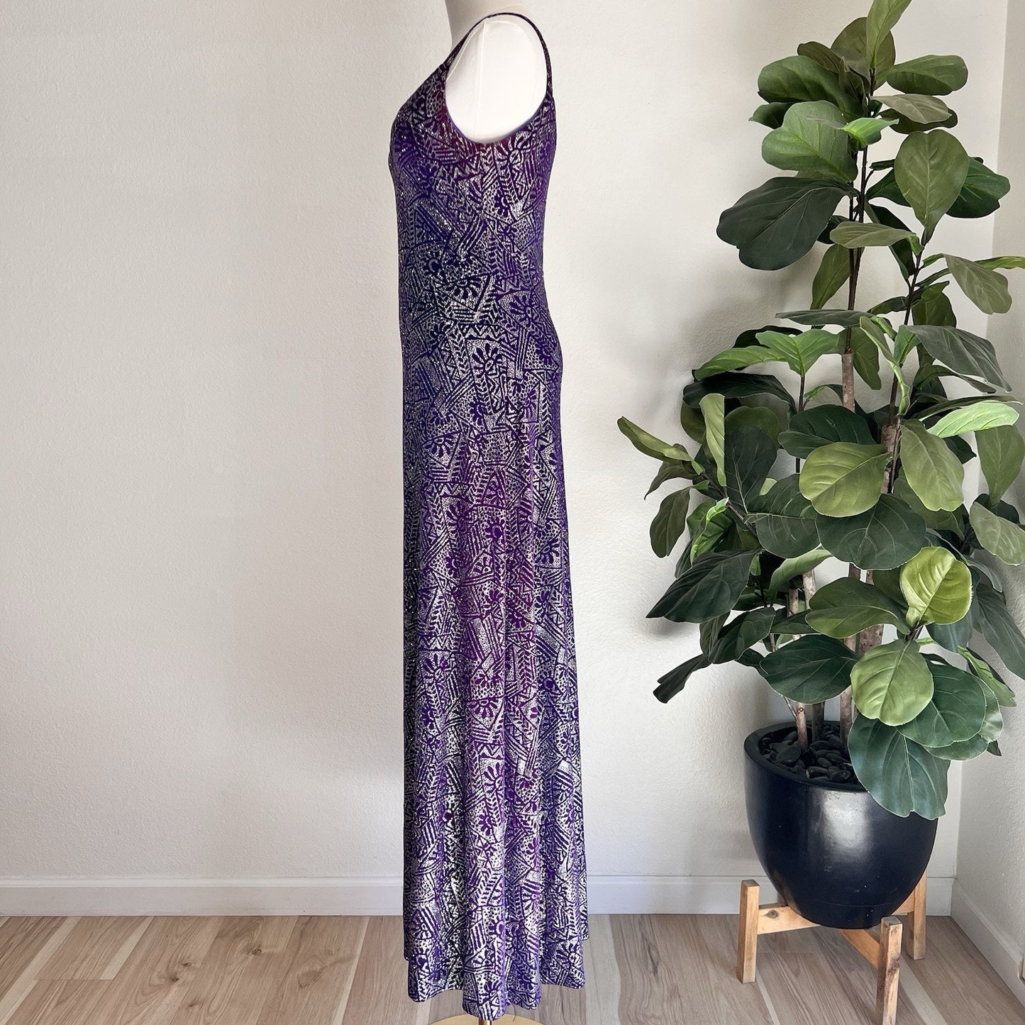 Vintage Caché Y2K Dress 6 Prom Formal Purple Silver Glitter Party 90s Slip Glam