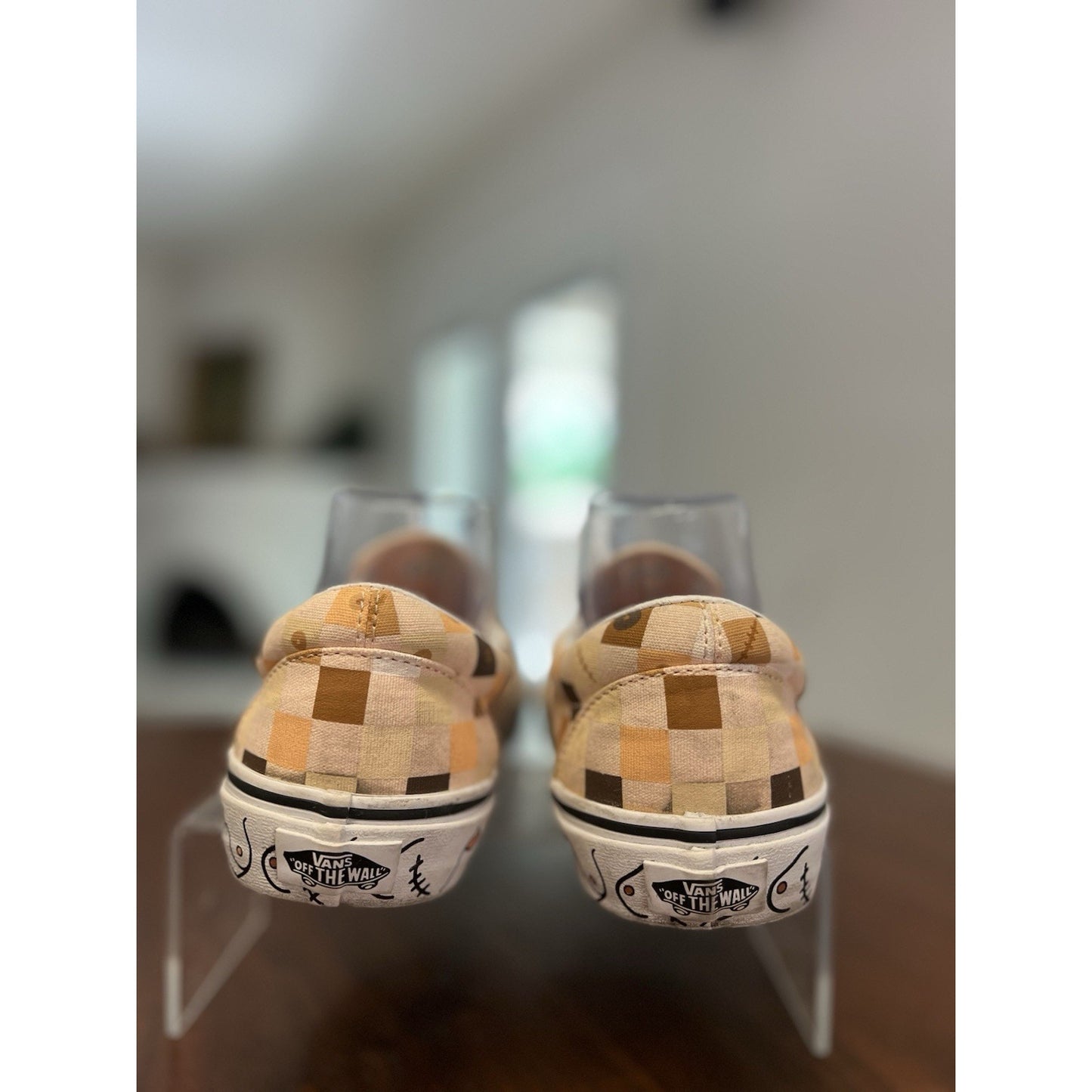 Vans Slip-on Breast Cancer Awareness Shoe Nude Color Check Print Sz 7.5 Mens
