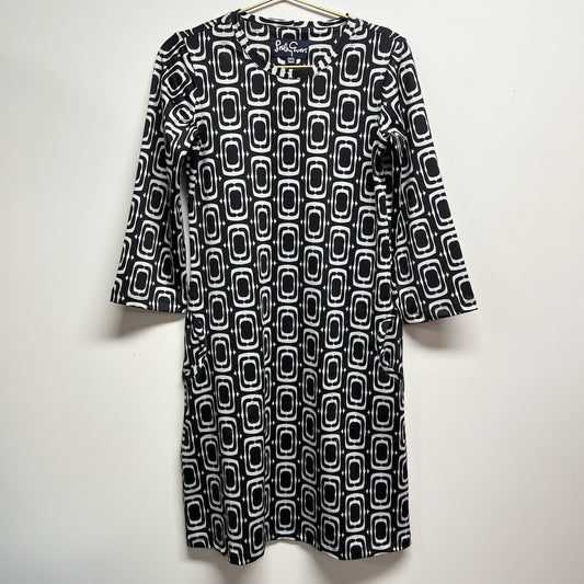 Lesley Evers XS Shift Dress Mid Retro 60s Style Black White Geometric Op Art