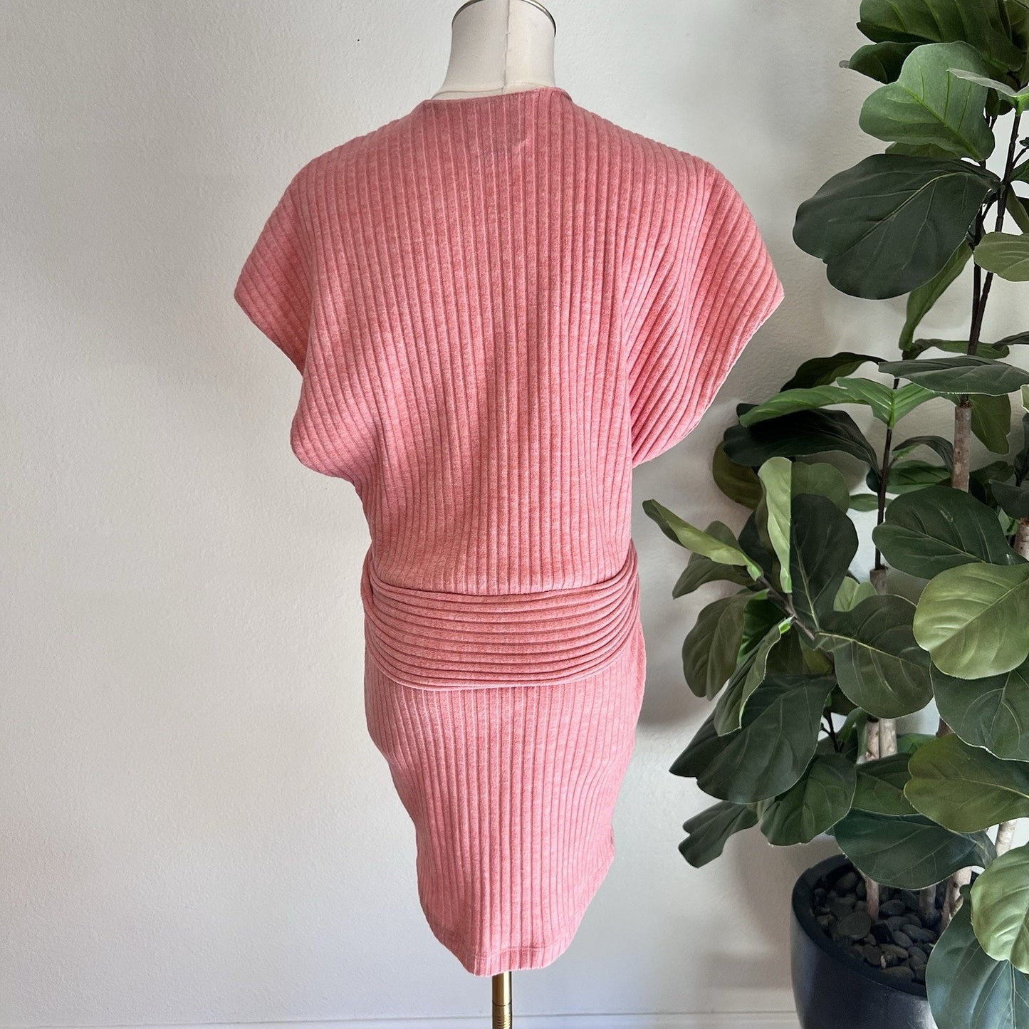 NWOT $230 SAYLOR Yelle Mini Dress (S) Pink Ribbed Belt Flirty Girly Feminine