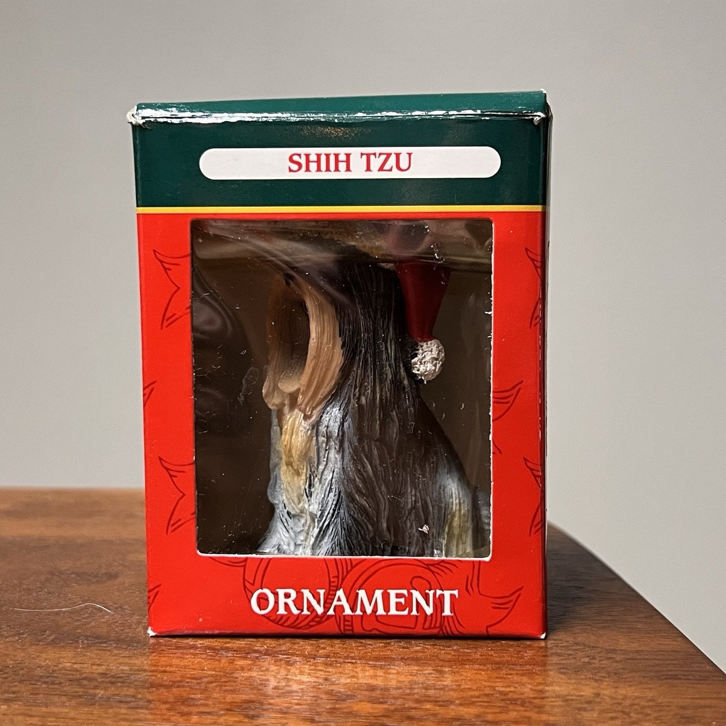 Shih Tzu Kurt Adler Ornament Christmas Santa Hat Resin Holiday Box