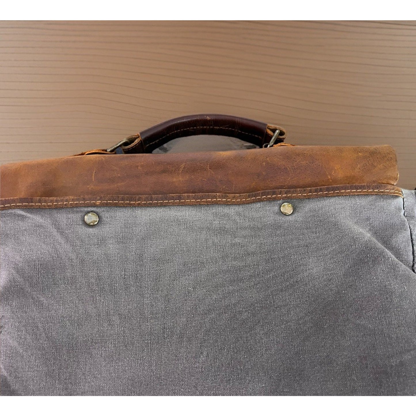 Vintage Style Leather & Canvas Wowbox Messenger Bag 6 Pocket + Organizer Sleeves