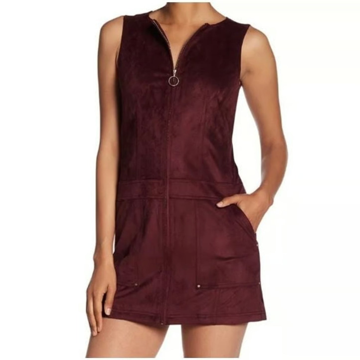 Laundry by Shelli Segal Sz 0 Small Faux Suede Zip Up 60s Mod Mini Dress Retro