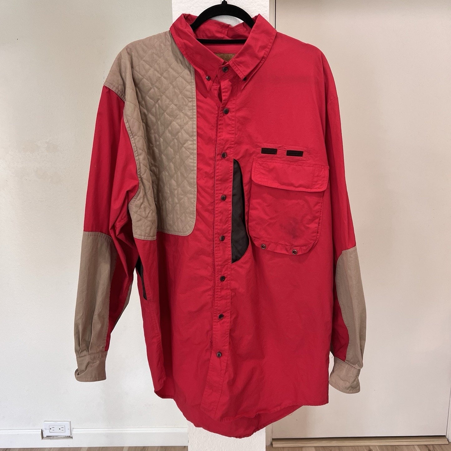 Vtg Lewis Creek 2XL Long Sleeve Shooting Shirt Red Quilted Padded Hunting Field