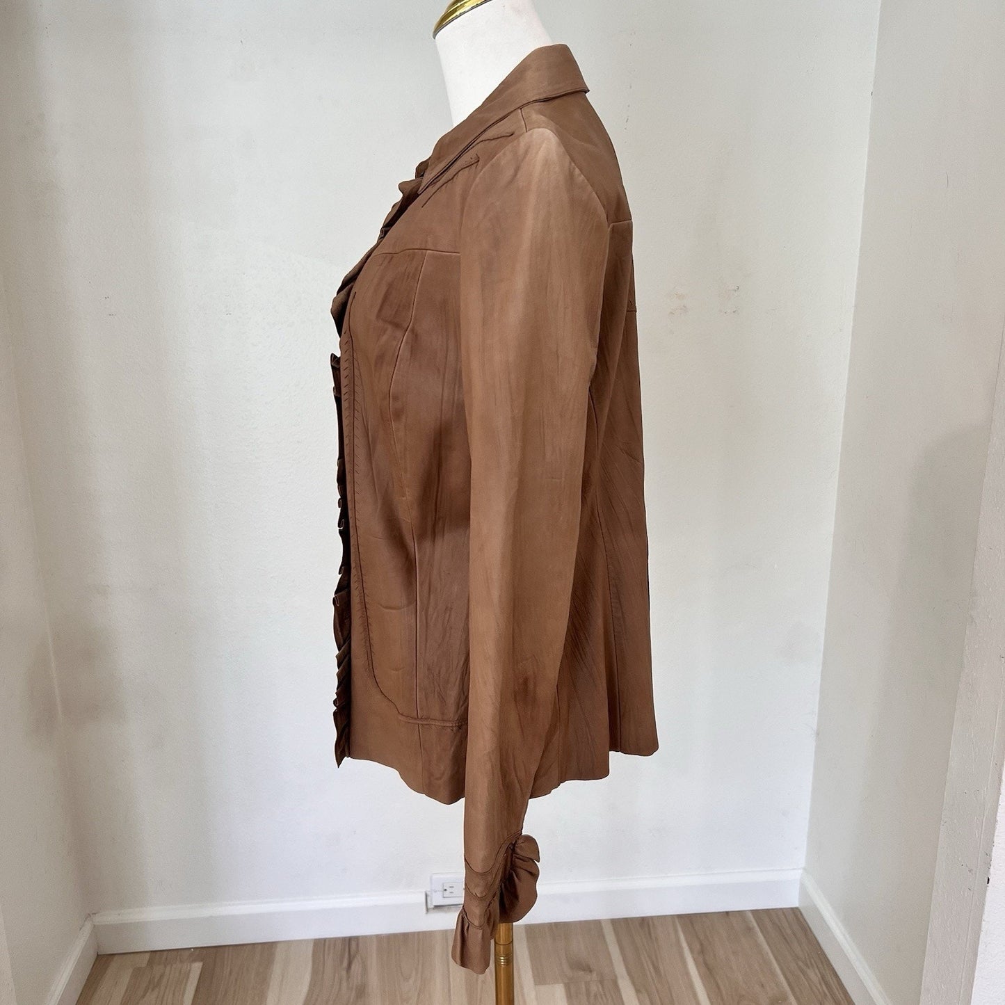 Vintage Cache Lambs Leather Jacket (M) Ruffle Feminine Western Romantic Brown
