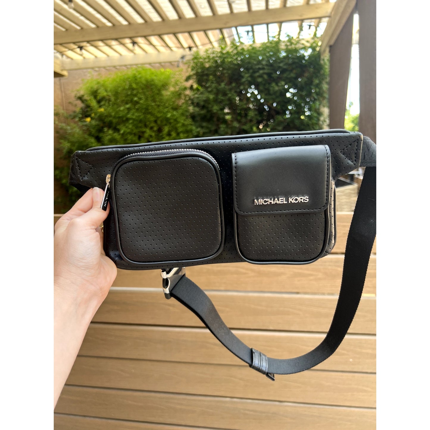 $298 Michael Kors Black Vegan Faux Leather Belt Waist Bag, Fanny Pack Cross Body