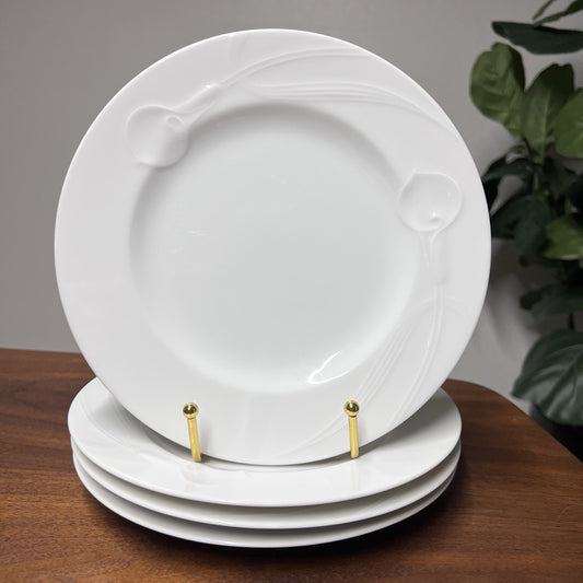 (4) Mikasa Classic Flair White Salad Plates 8” Calla Lily K1991 Helena Uglow