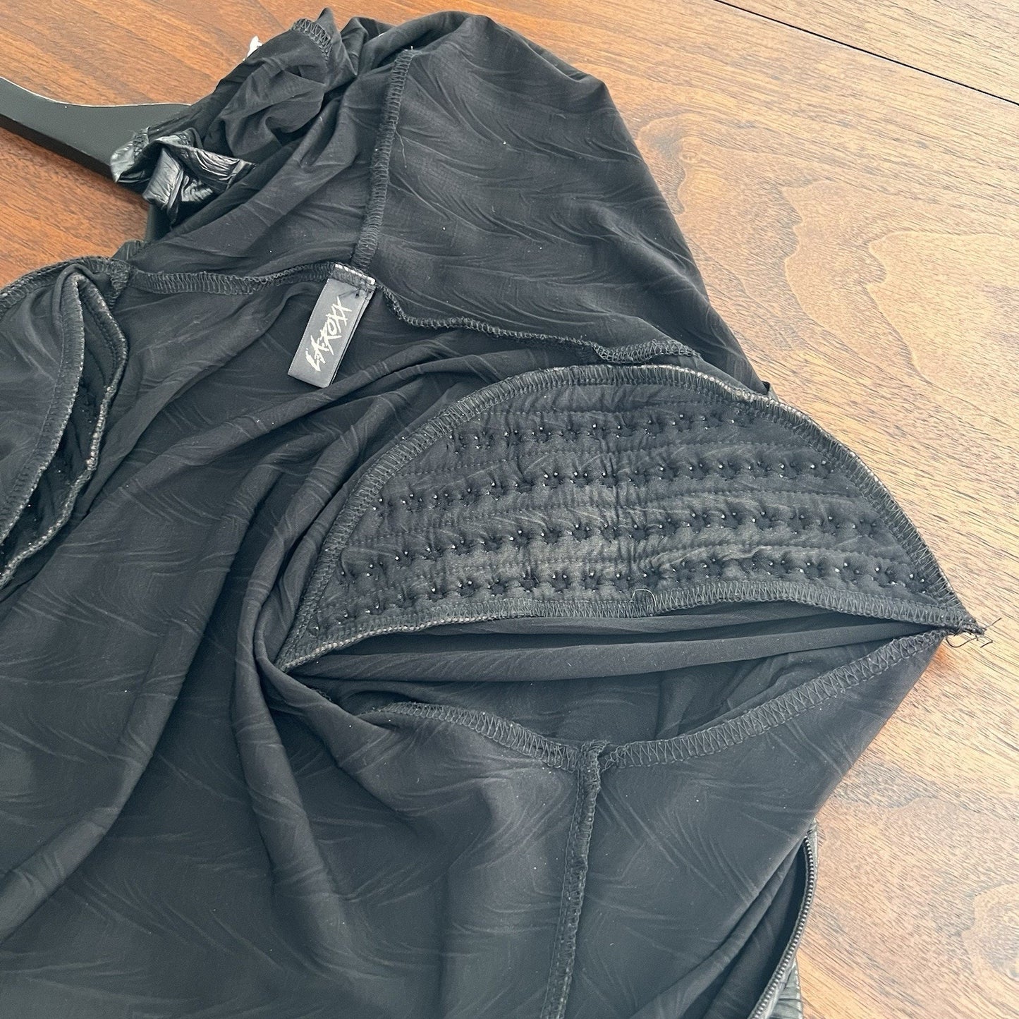 L.A. Roxx S/M Bodysuit Faux Black Leather Spike Studs Zip Up Hood Long Sleeve