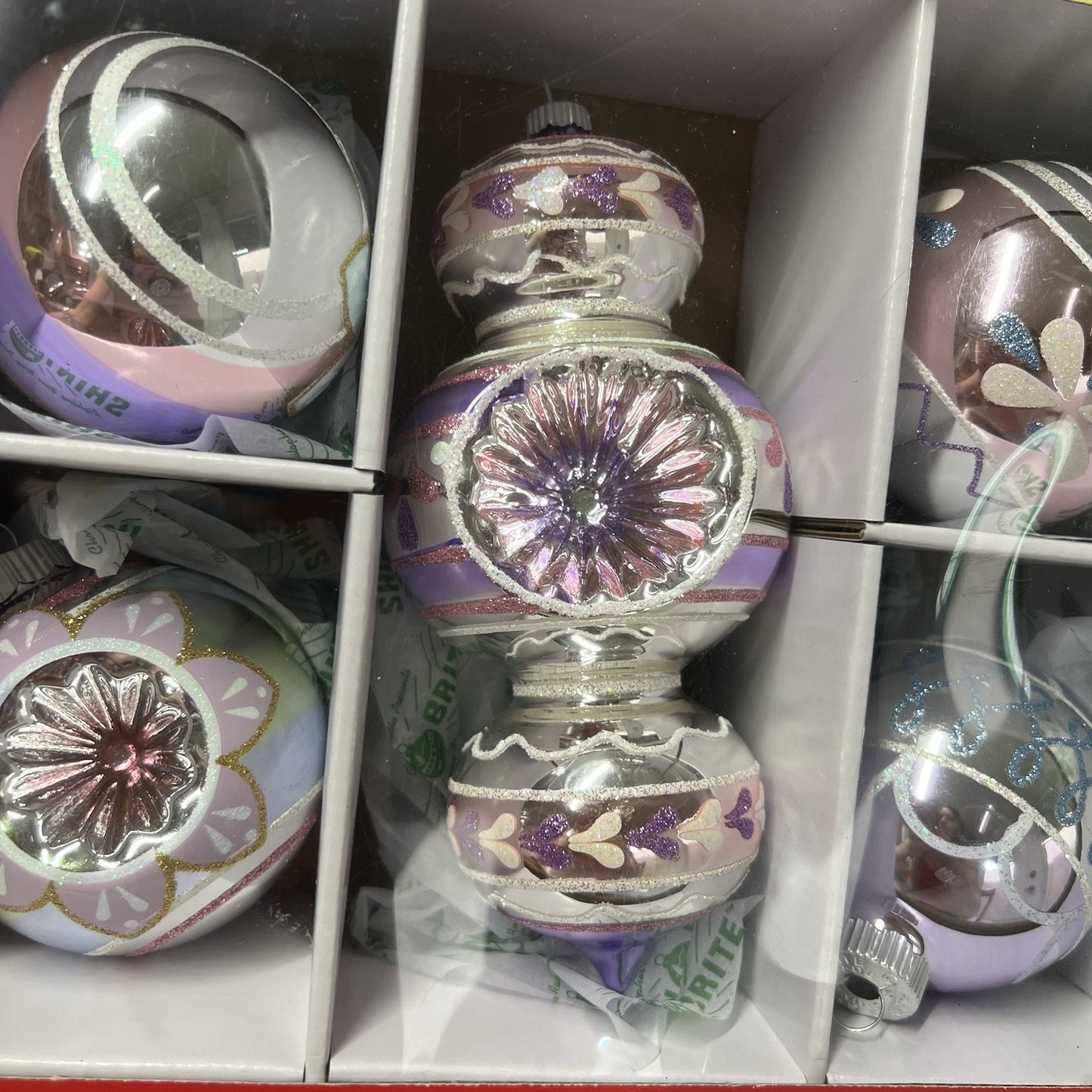 Shiny Brite Radko Pastel Christmas Ornament Reflector, Indent & Finial MCM Style