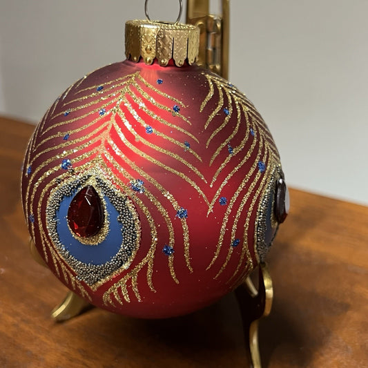 8 x Christian Lacroix Christmas Ornaments Peacock Red Designer Embellished Jewel