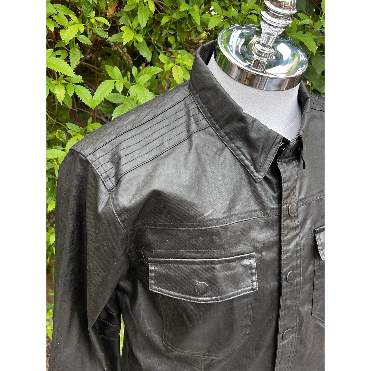 Harley Davidson (L) Mens Black Shirt Jacket Snap Biker Faux Leather Motorcycle