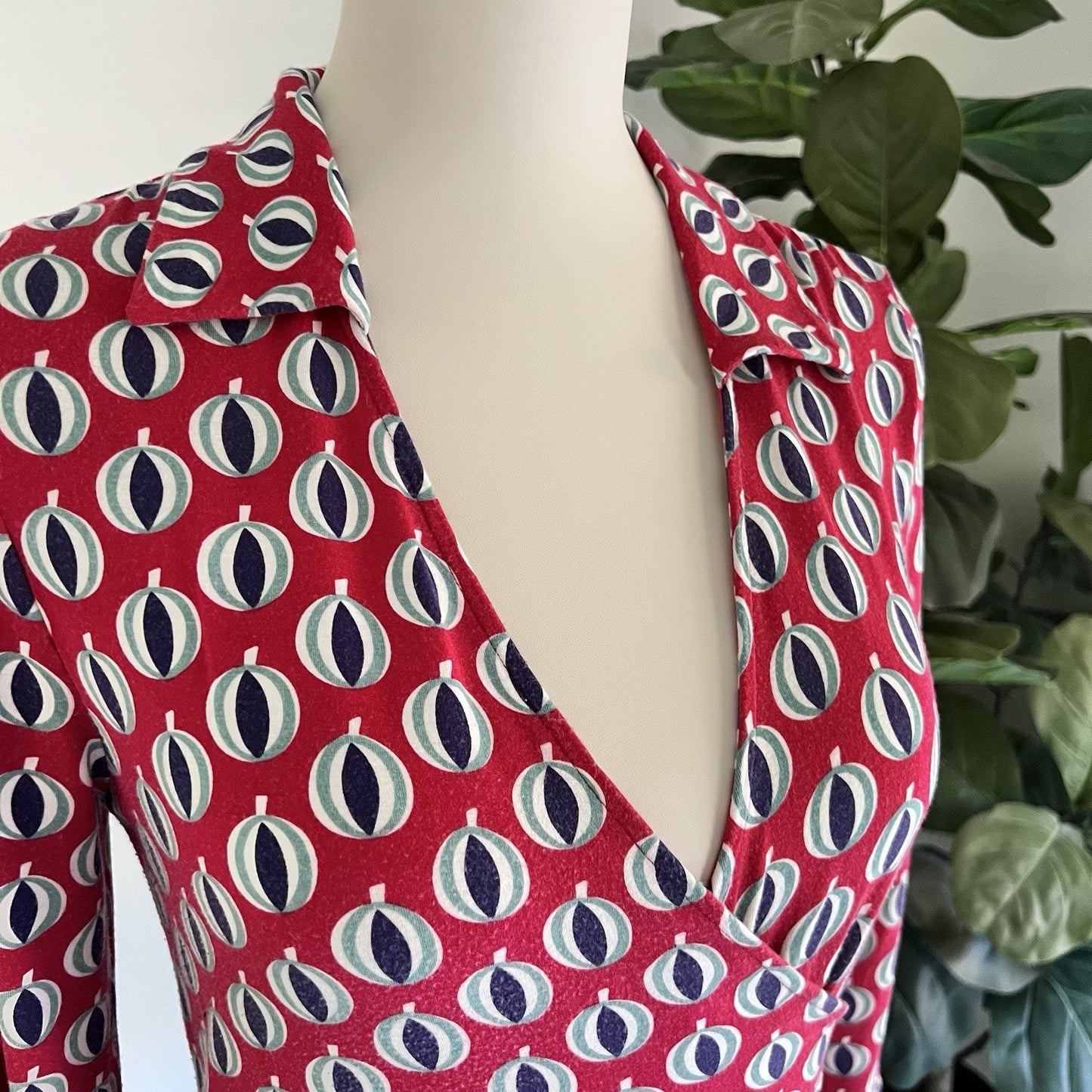 Boden Jersey Midi Dress Sz 6 Long Sleeve Front Wrap Mid MCM Retro Anthropologie