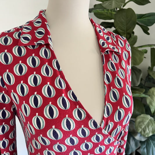 Boden Jersey Midi Dress Sz 6 Long Sleeve Front Wrap Mid MCM Retro Anthropologie