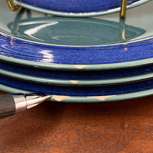 Set of 4 Denby Metz Green Blue Salad Plates 8-7/8” - Imperfections Colorblock