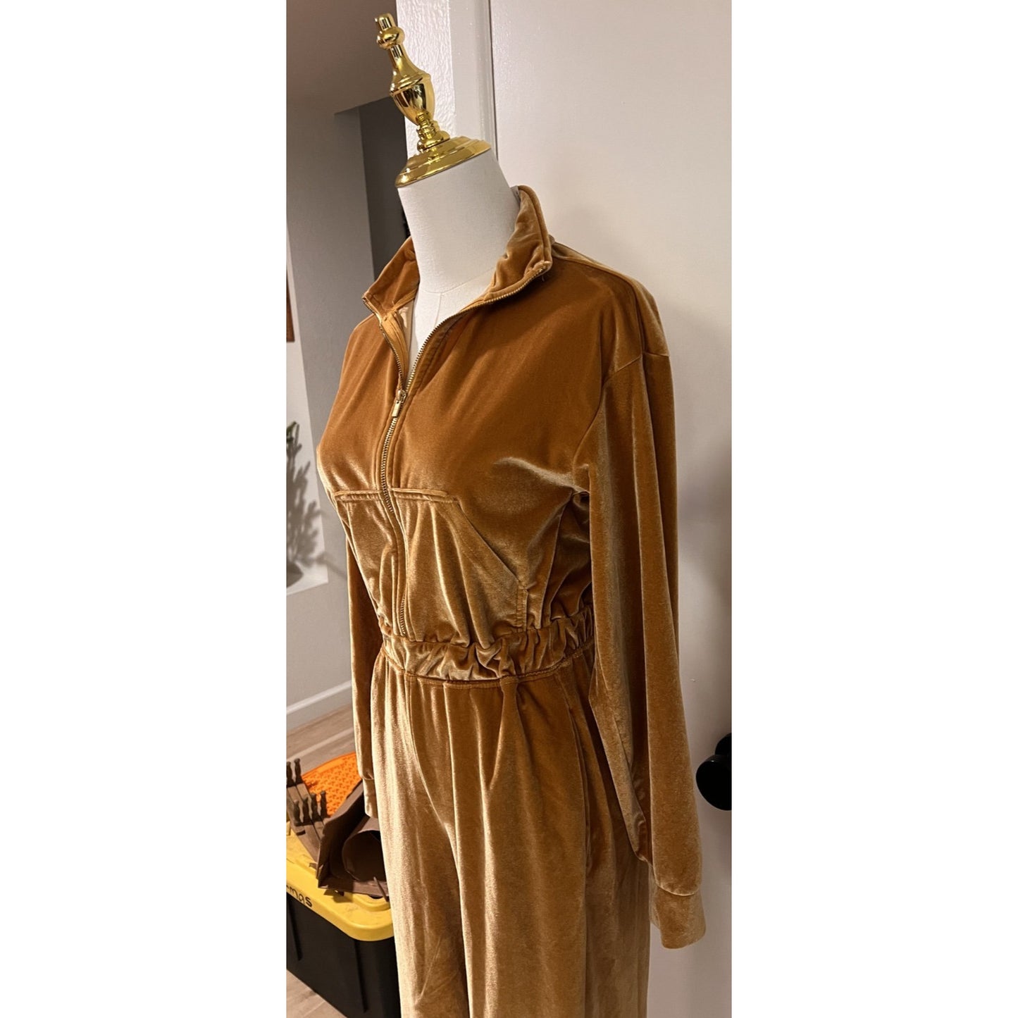 Fabletics Women's Rust Orange Half Zip Velour Jumpsuit Size XXS