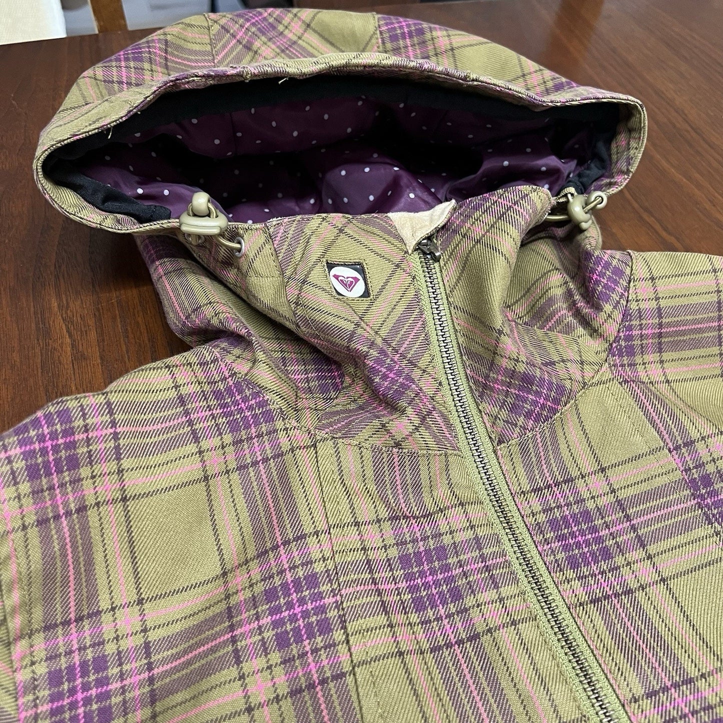 Roxy XS 5,000 Ski Snow Jacket Utility Coat Limited Edition Green Purple Plaid