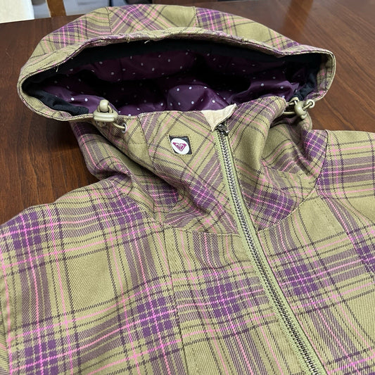 Roxy XS 5,000 Ski Snow Jacket Utility Coat Limited Edition Green Purple Plaid