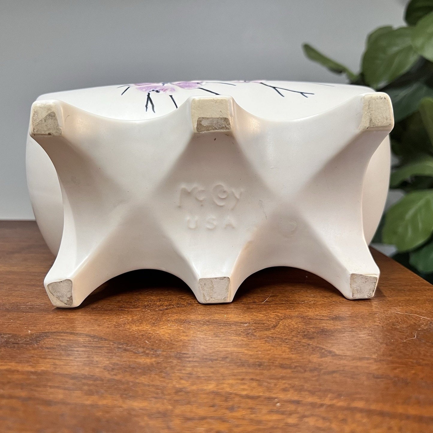 McCoy Pottery Spring Wood Dogwood Cherry Blossom Footed Planter 10” Ivory White