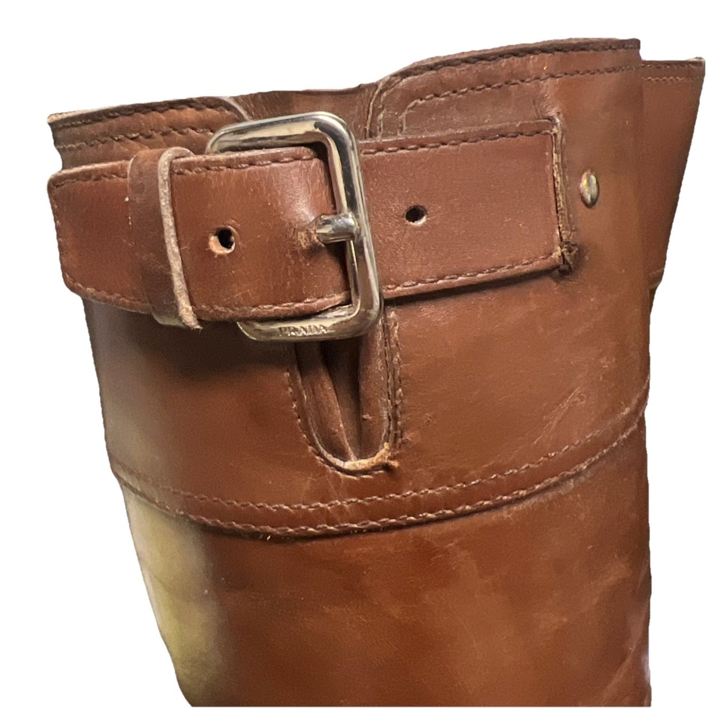 Prada Women’s 4911 Knee High Brown Leather Riding Boots Sz. 5 With Buckles