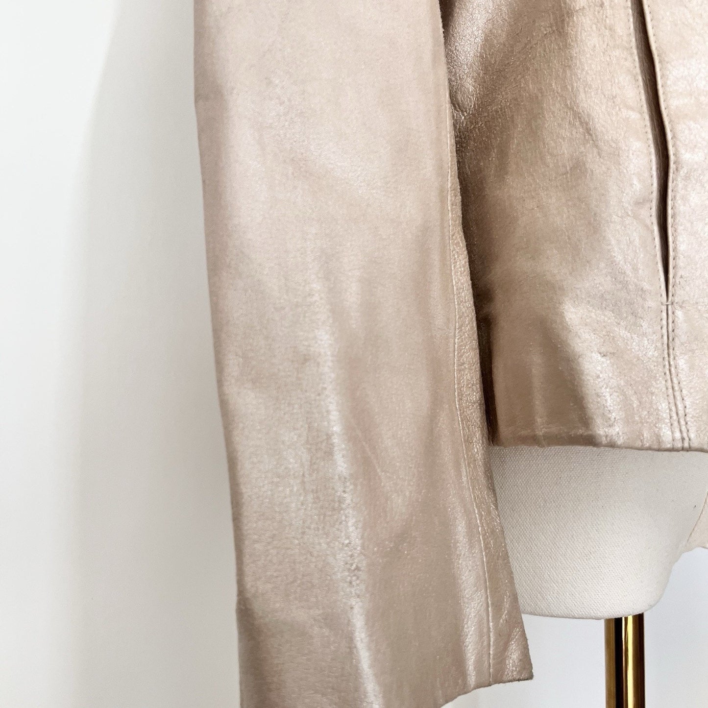 Adler Collection Women (M) Metallic Beige Leather Jacket 90s Y2K Vintage Classic
