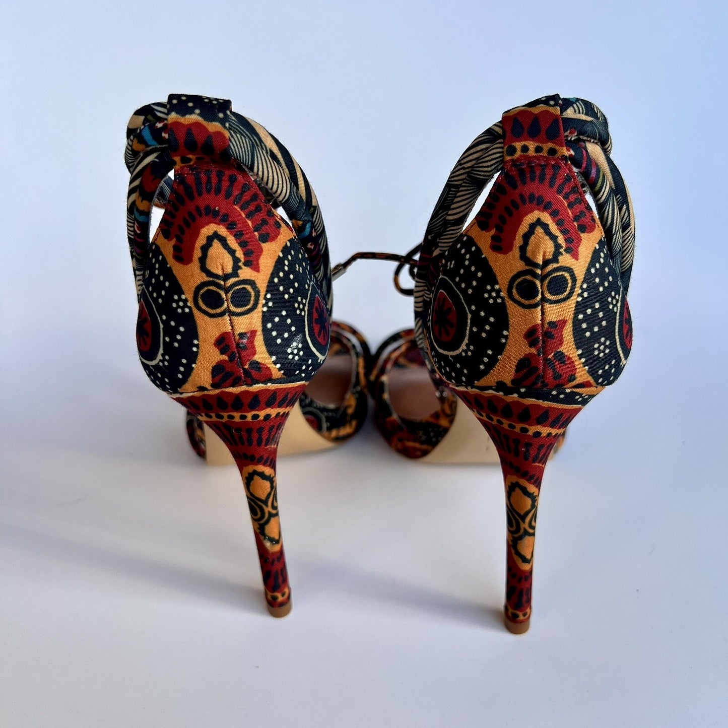 NEW Gianni Bini 7.5M African Ankle Tie Leather Stiletto Designer High Heel