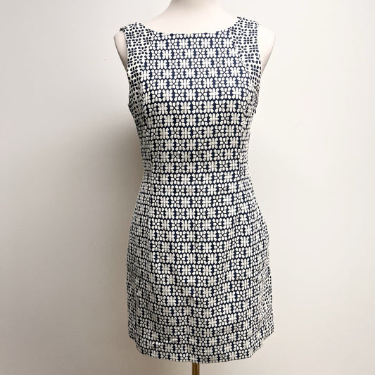 Banana Republic Sz 6 Petite Navy & White Dress Jacquard Open Back Office