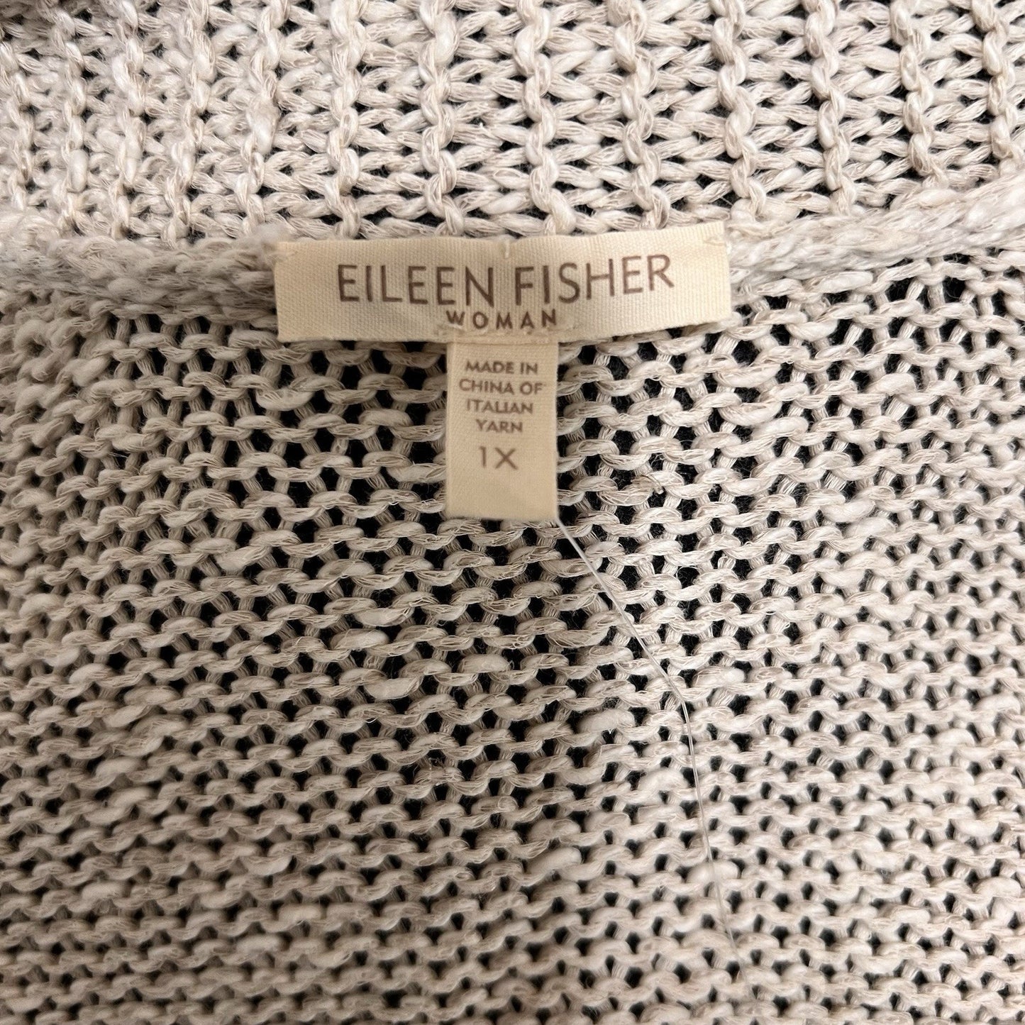 Eileen Fisher 1X Open Knit Cardigan Linen Cotton Minimalist Coastal Lagenlook