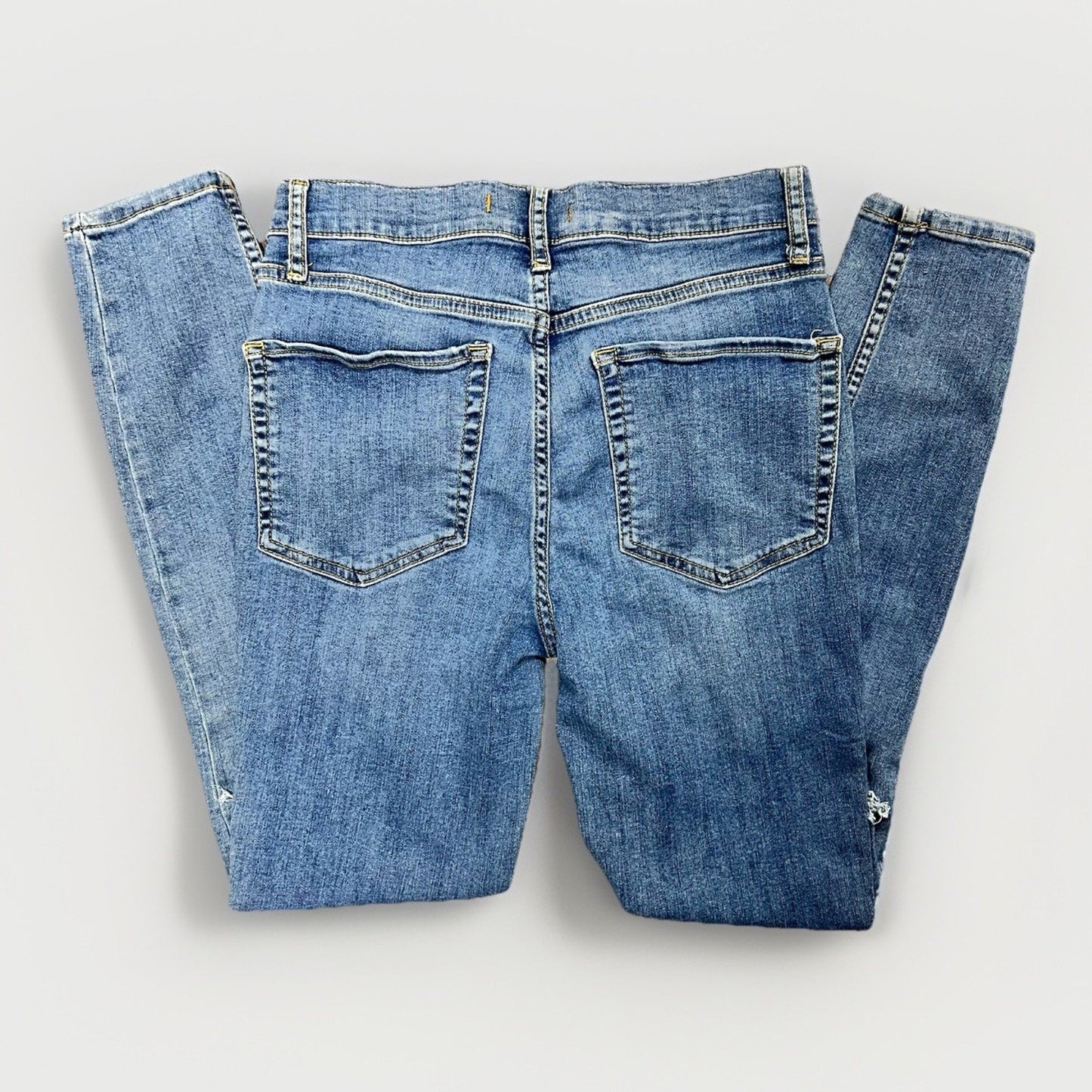 Free People Sz 27 Busted Knee Distressed Mid-Rise Skinny Jeans Stretch