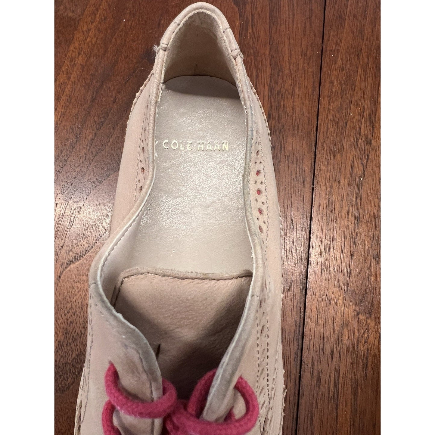 Cole Haan Women Gramercy Leather Wingtip Brogue Oxford Shoes Beige Pink Size 6.5