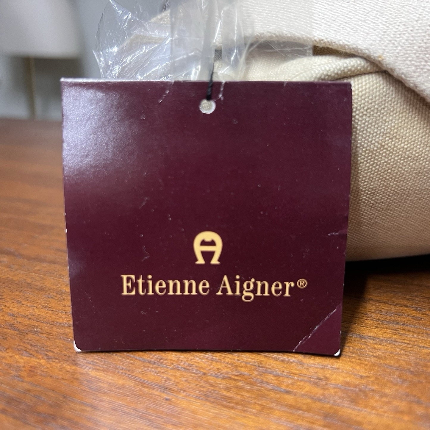 NWT Etienne Aigner Canvas Shoulder Bag Purse Tan Brown Leather Gold 9x10 Casual
