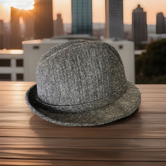 Stetson Equalizer Fedora Gray Tweed Herringbone Wool Vintage Large 7 1/4- 7 3/8