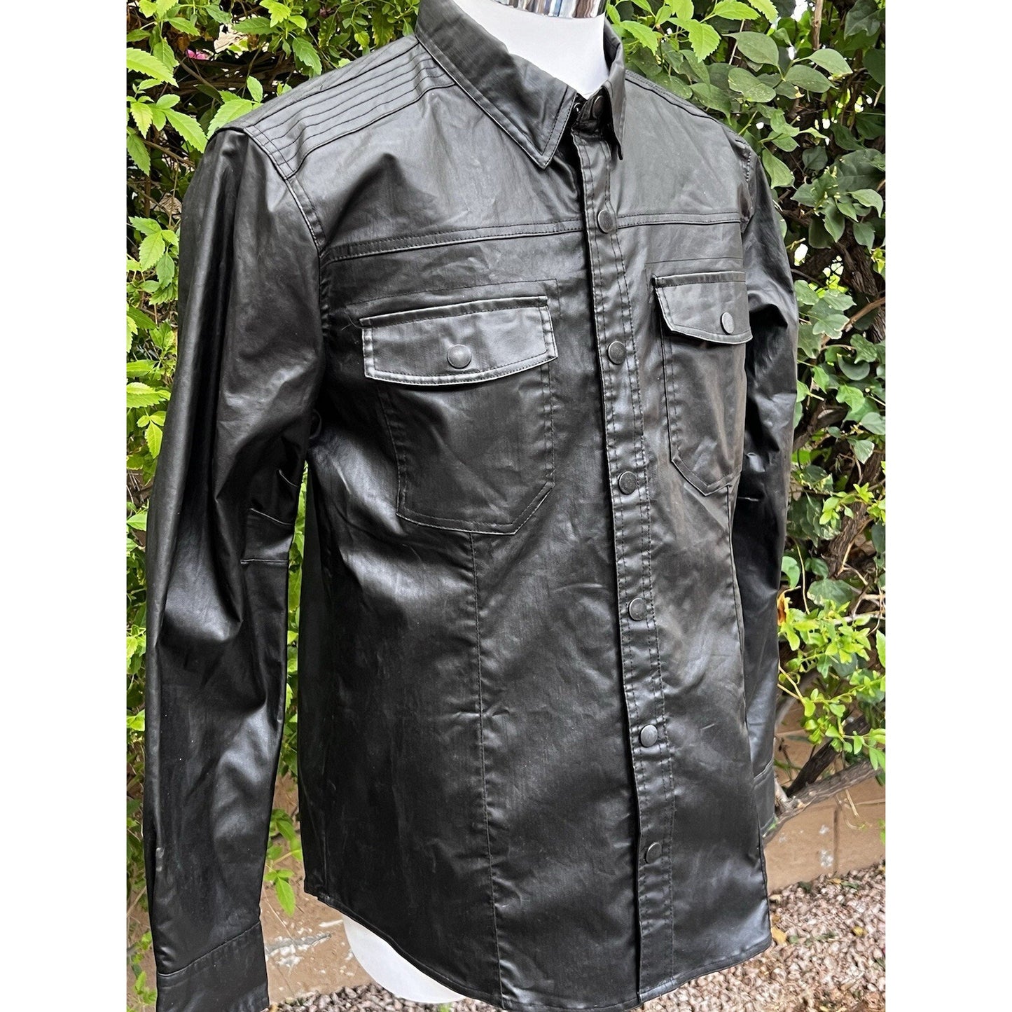 Harley Davidson (L) Mens Black Shirt Jacket Snap Biker Faux Leather Motorcycle