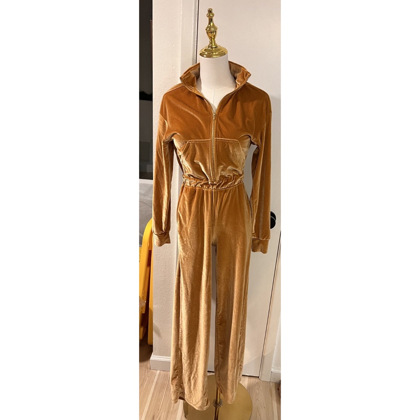 Fabletics Women's Rust Orange Half Zip Velour Jumpsuit Size XXS