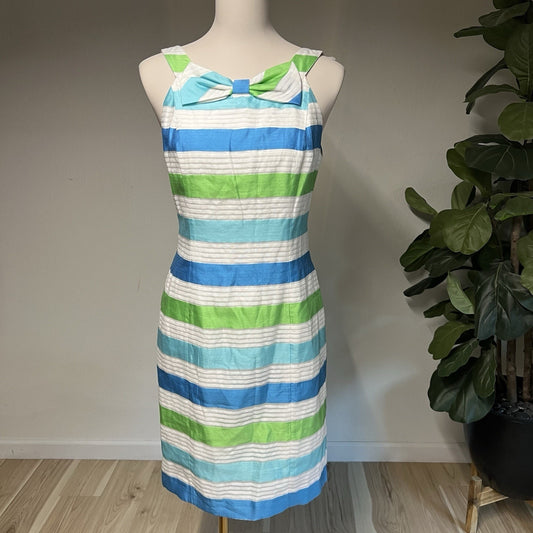 $288 Lilly Pulitzer (6) Silk Henley Mod Stripe Sheath Dress Beachy Coastal 60s