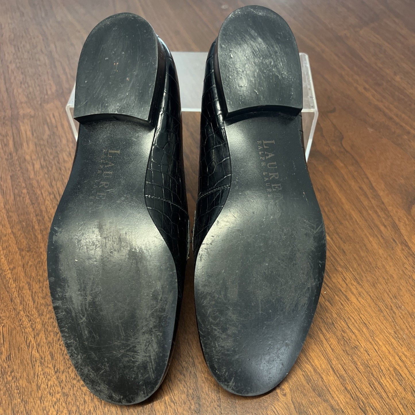 Lauren Ralph Lauren Leather Loafer Black Croc Logo Women's US 8.5 Slip On