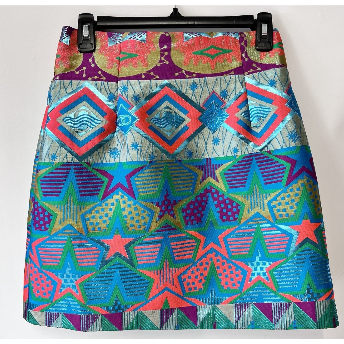 Cynthia Rowley Metallic Neon Brocade Miniskirt Festival Party Designer Barbie