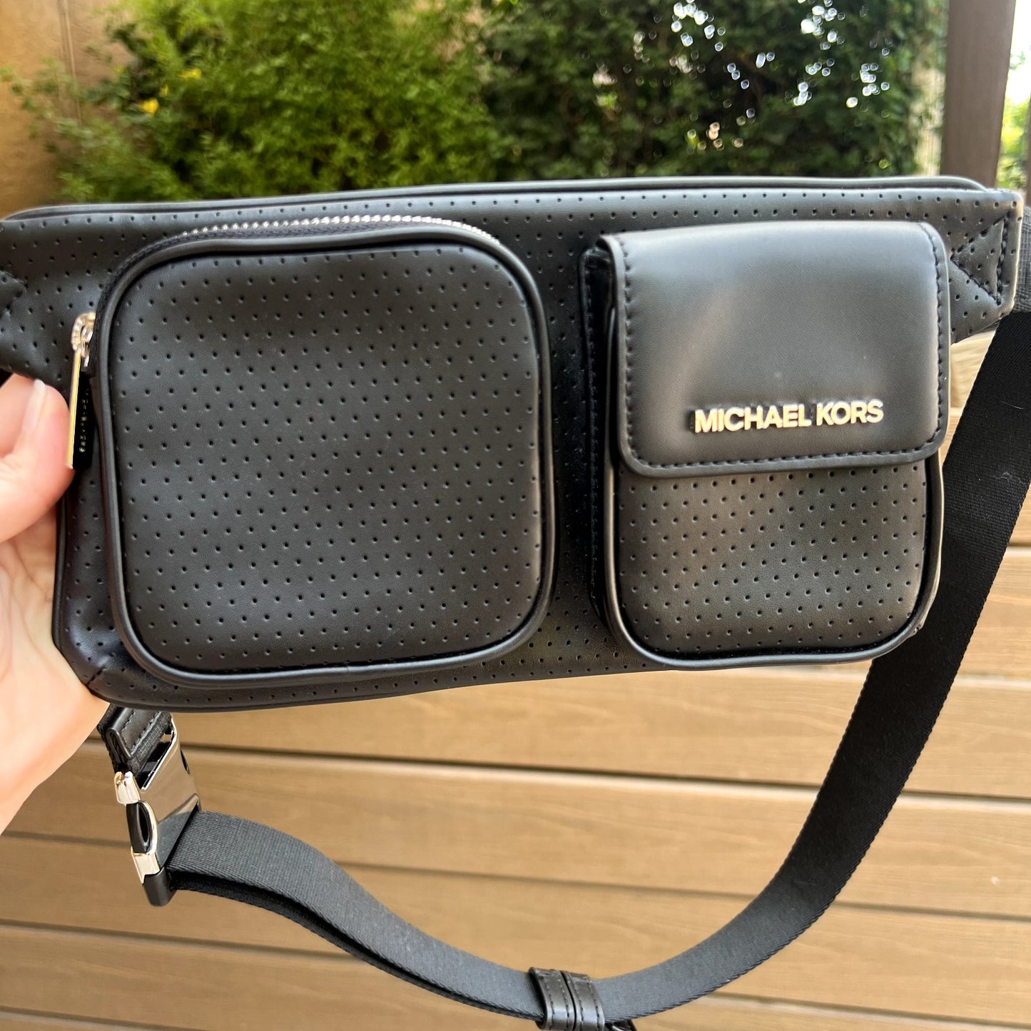 $298 Michael Kors Black Vegan Faux Leather Belt Waist Bag, Fanny Pack Cross Body