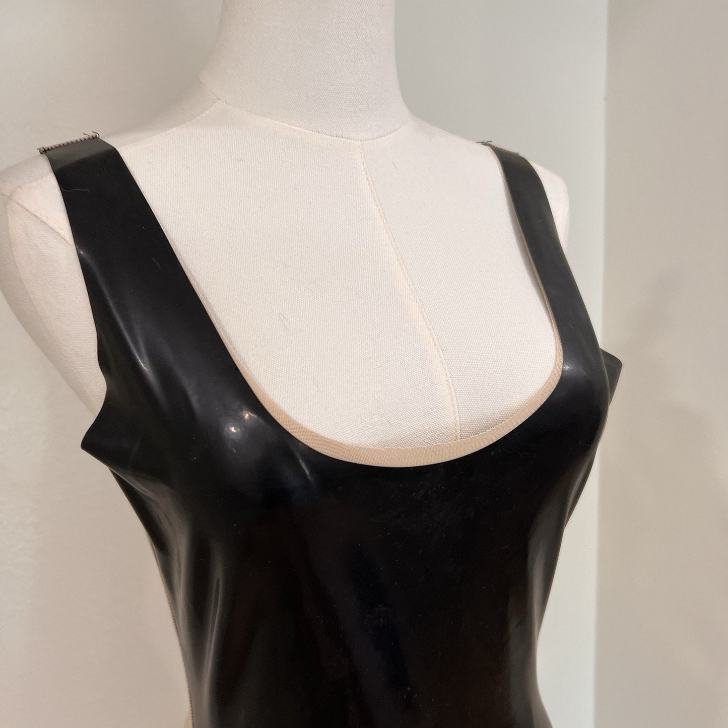 Renee Masoomian Latex Mesh Tank Dress (M) Black Nude Bodycon Fetish Goth