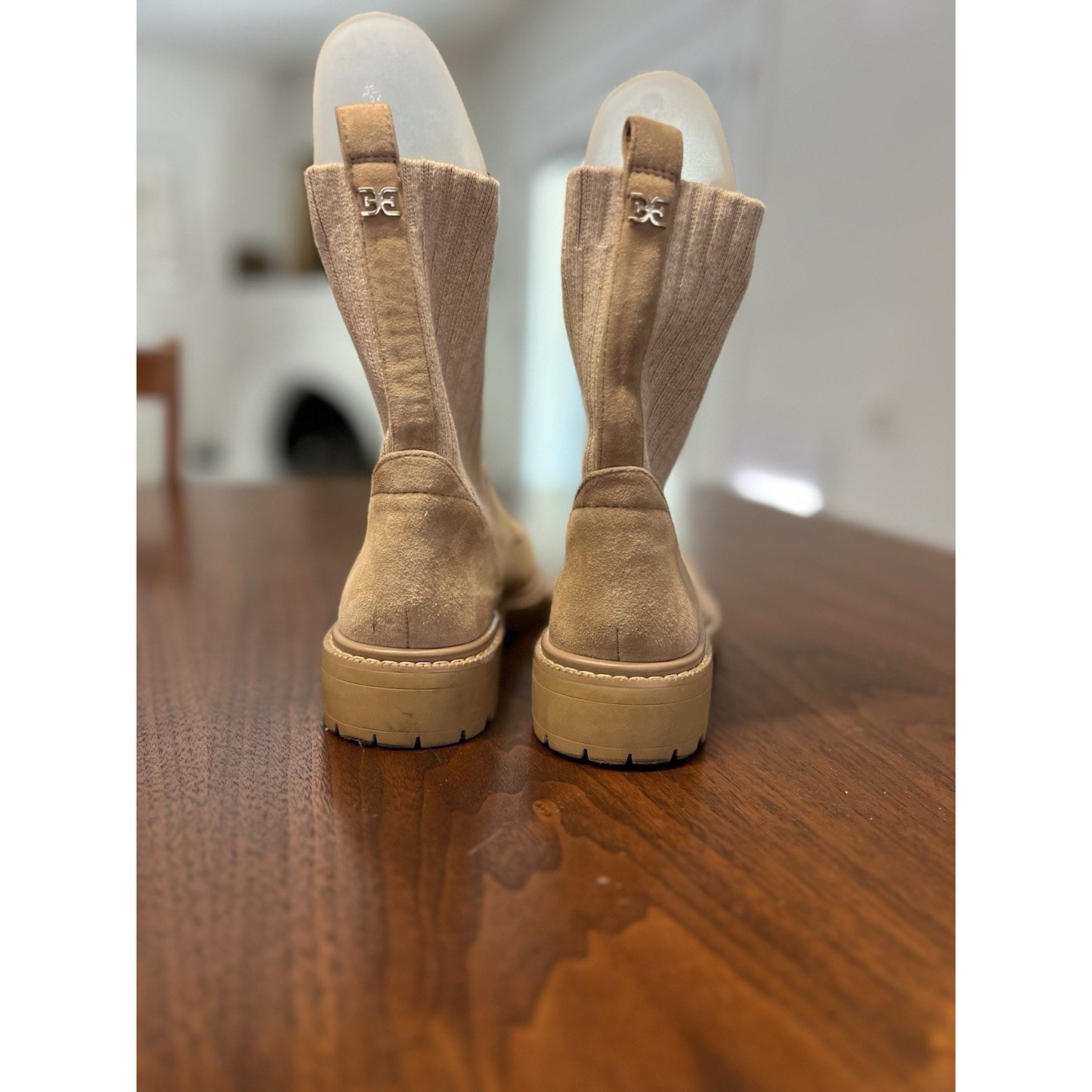 Sam Edelman Lydell Combat Boots 5 Tan Beige Ankle Booties Lug Suede Lace Up