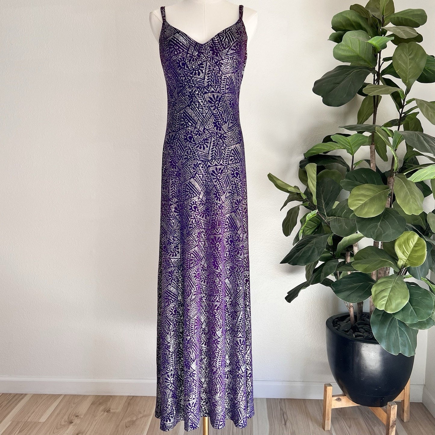 Vintage Caché Y2K Dress 6 Prom Formal Purple Silver Glitter Party 90s Slip Glam