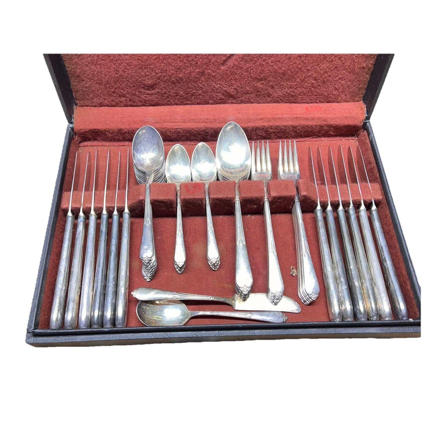 Vintage Rogers XII Flatware 61 Piece Set In TARNDT Chemically Treated Wood Box
