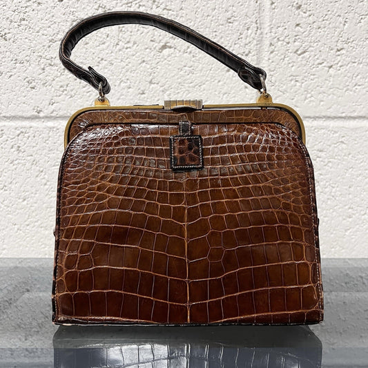 Vintage Lucille De Paris Brown Alligator Handbag Purse 1950s 1960s