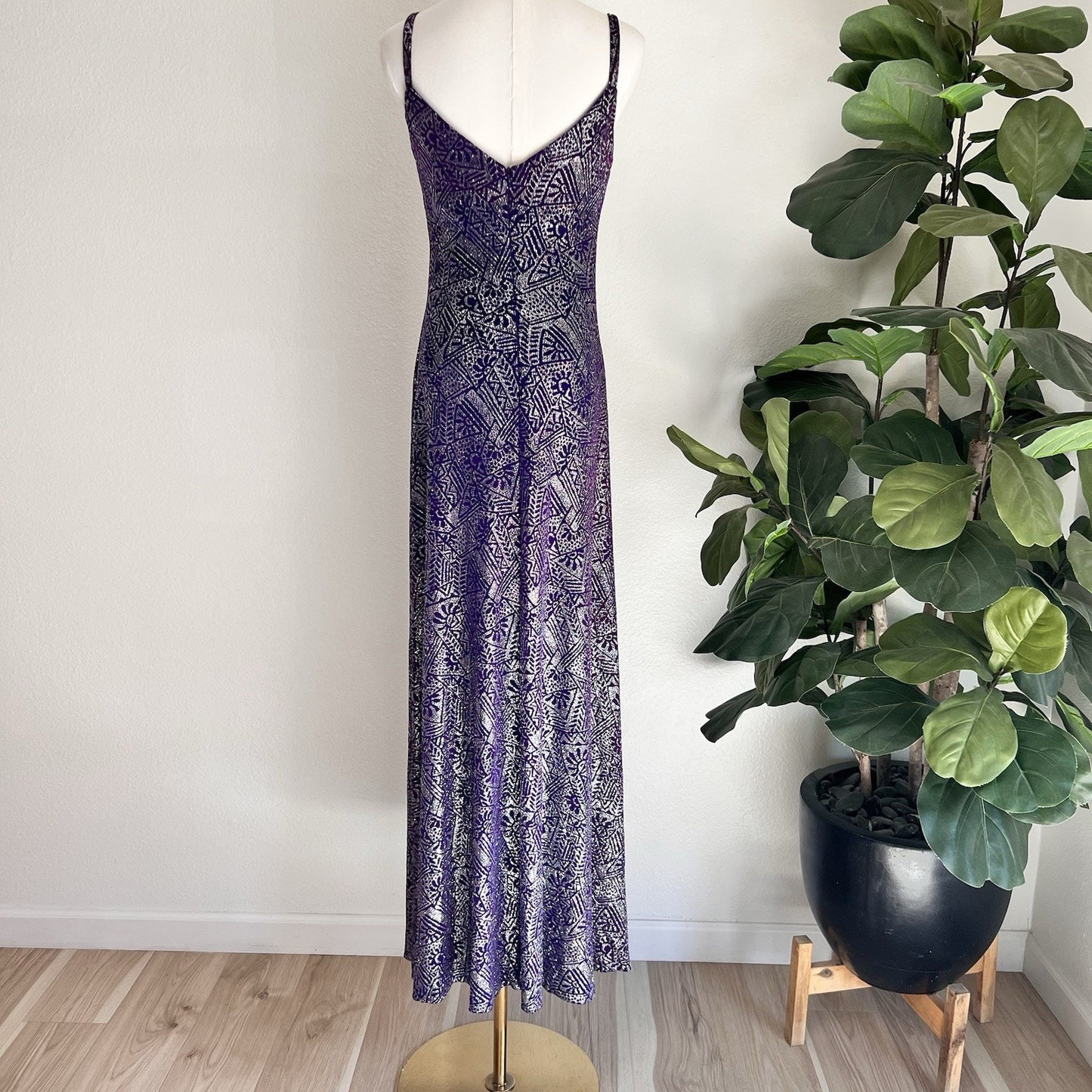 Vintage Caché Y2K Dress 6 Prom Formal Purple Silver Glitter Party 90s Slip Glam