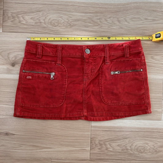 Vintage 2000s Miss Sixty Micro Mini Skirt Red Corduroy Y2K 33” Low Rise