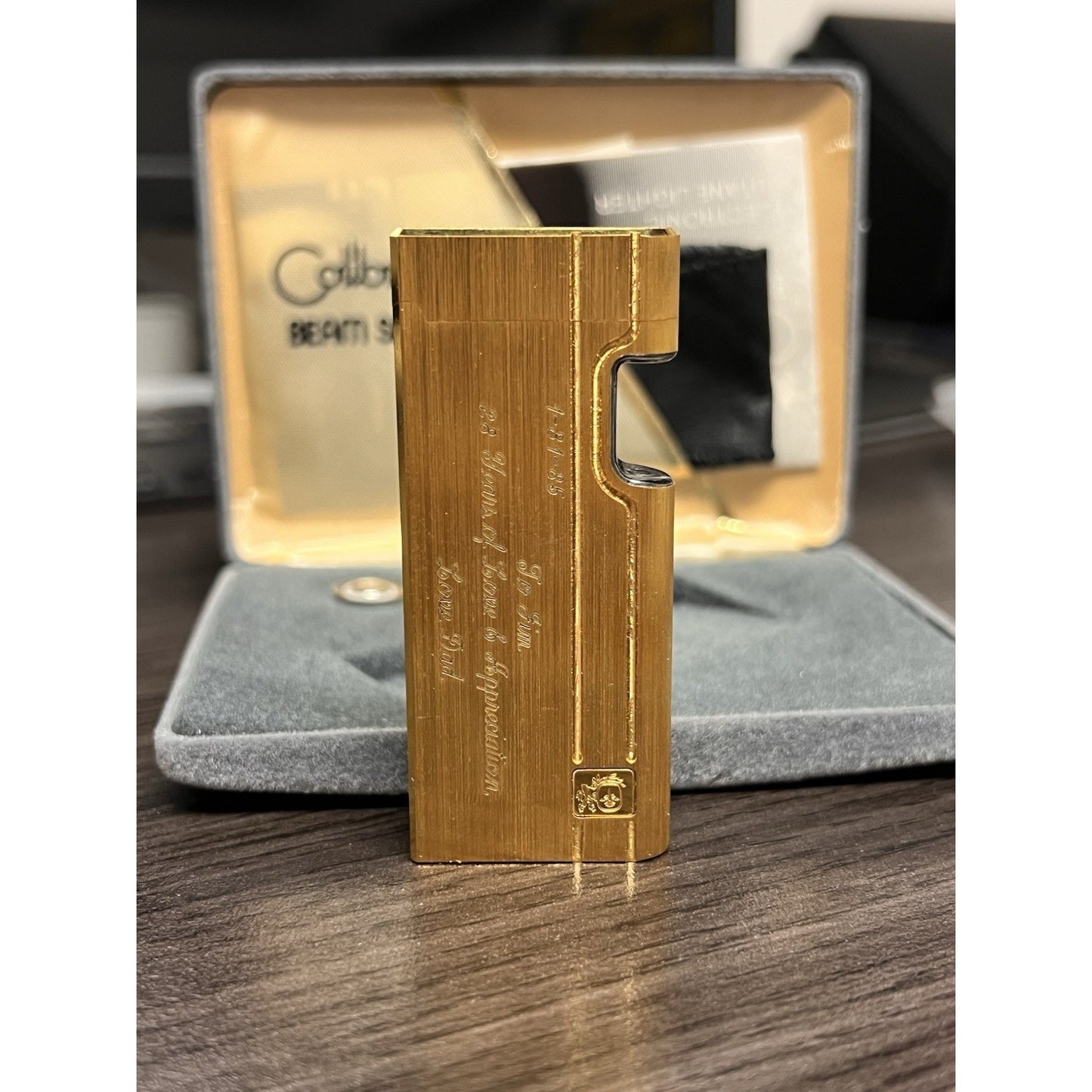 Vintage Gold Tone Colibri Beam Sensor Lighter w/ Case, Sleeve & Paperwork