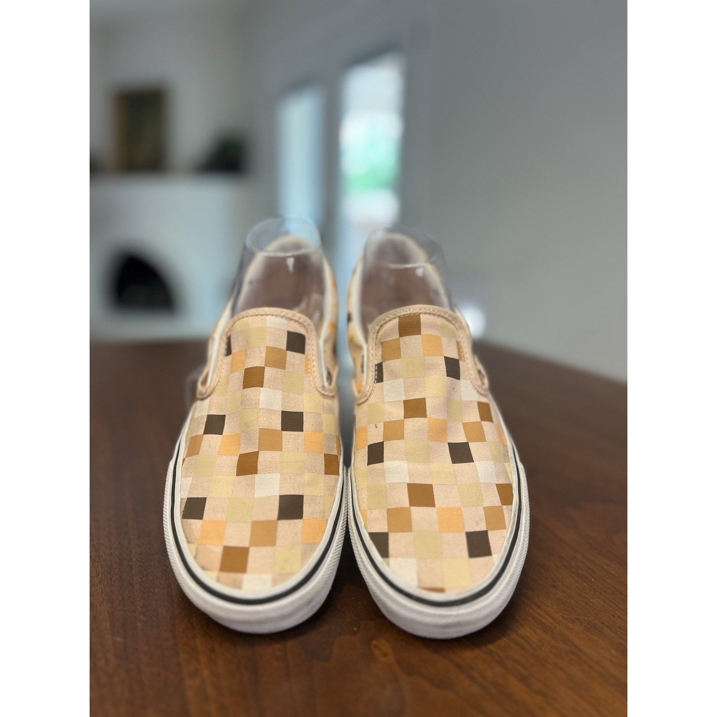 Vans Slip-on Breast Cancer Awareness Shoe Nude Color Check Print Sz 7.5 Mens